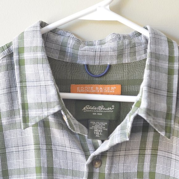 Eddie Bauer Men's Performance Green Short Sleeve Plaid Shirt Tall XL Chest 48'' - Picture 5 of 5